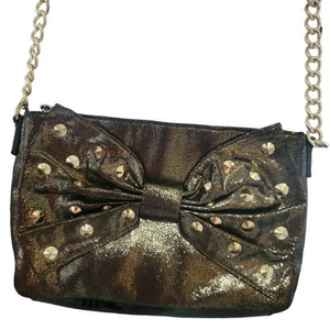 Betsey Johnson Crossbody Purse Bag Metallic gold‎ bow link chain strap clean